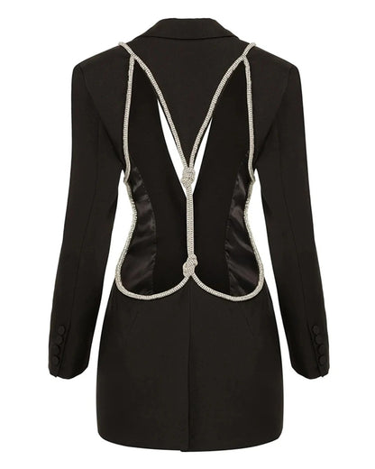 Black Blazer with Crystal-Trimmed Cutout Back