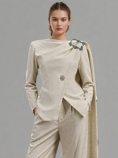 Blazer with Crystal Detail & Asymmetric Drape