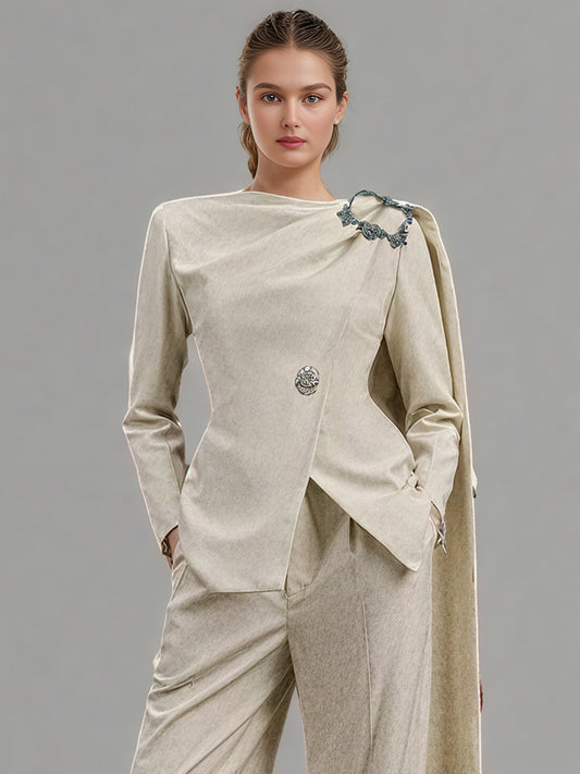 Blazer with Crystal Detail & Asymmetric Drape