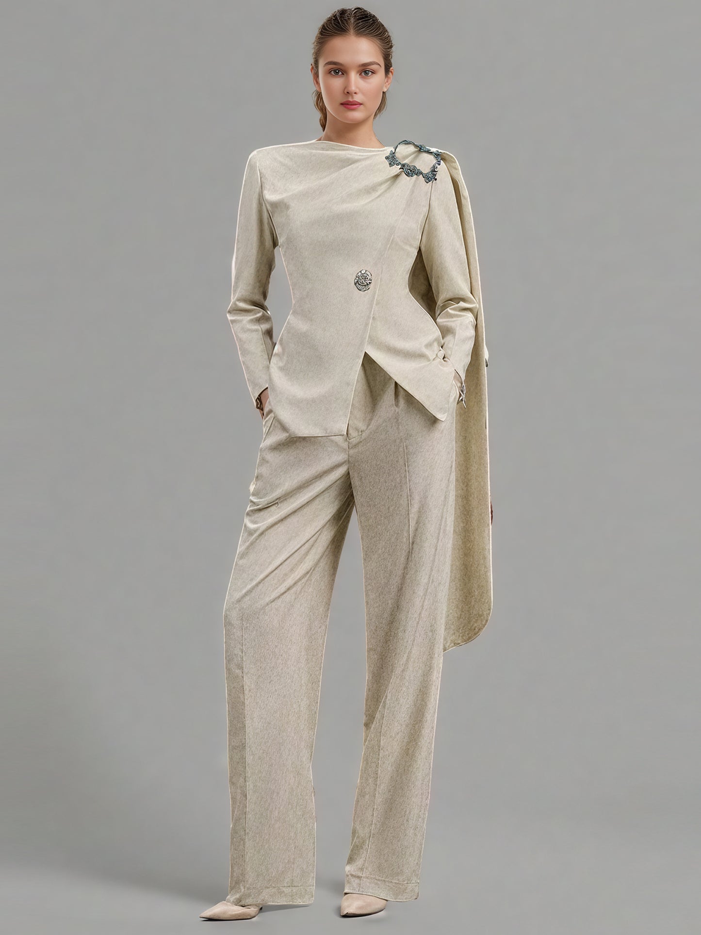 Blazer with Crystal Detail & Asymmetric Drape