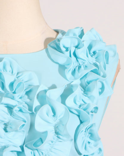 Blue 3D Floral Ruffle Mini Dress