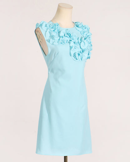 Blue 3D Floral Ruffle Mini Dress