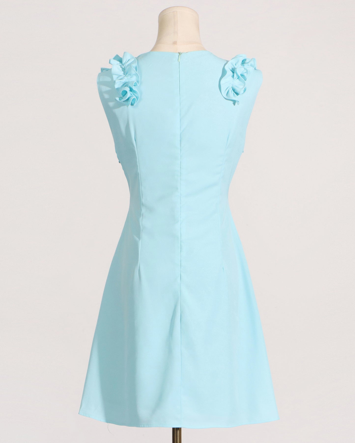 Blue 3D Floral Ruffle Mini Dress