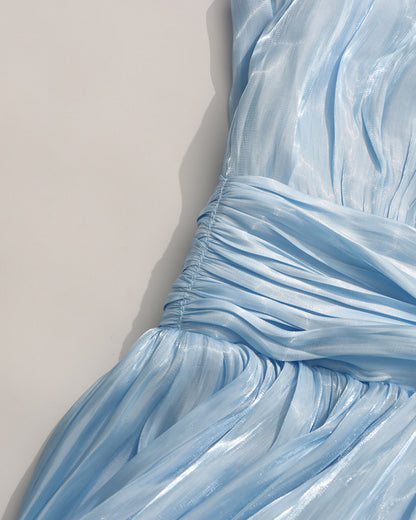 Blue 3D Floral Shiny Maxi Dress