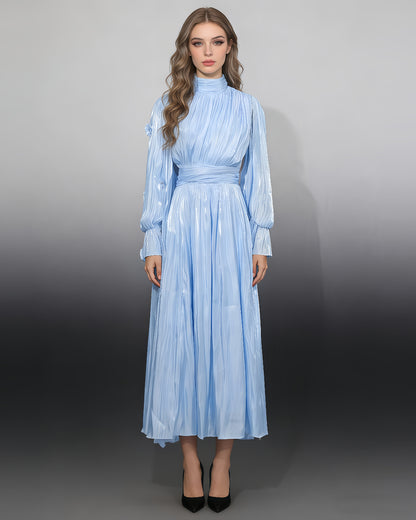 Blue 3D Floral Shiny Maxi Dress