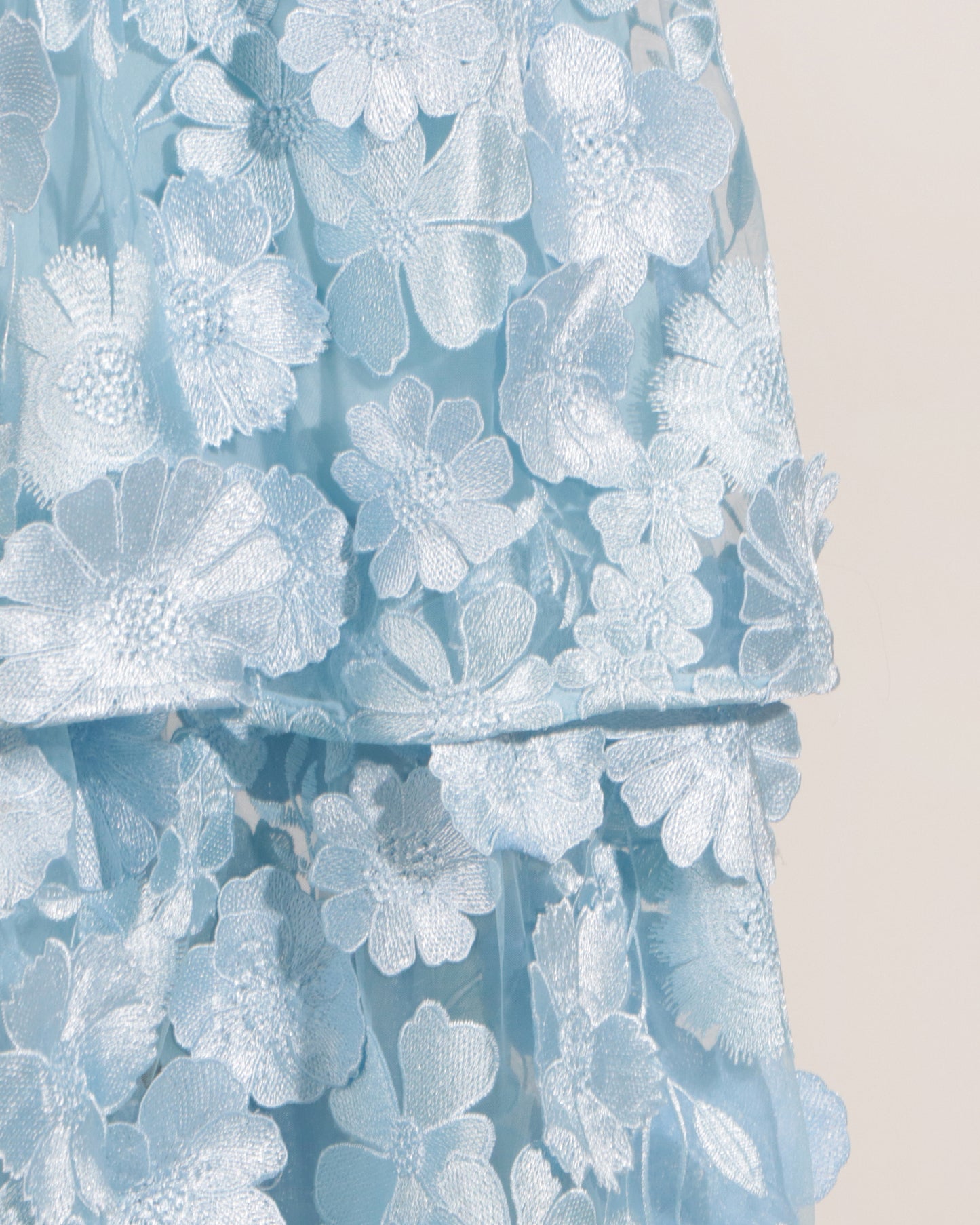 Blue 3D Floral Strapless Tiered Maxi Dress