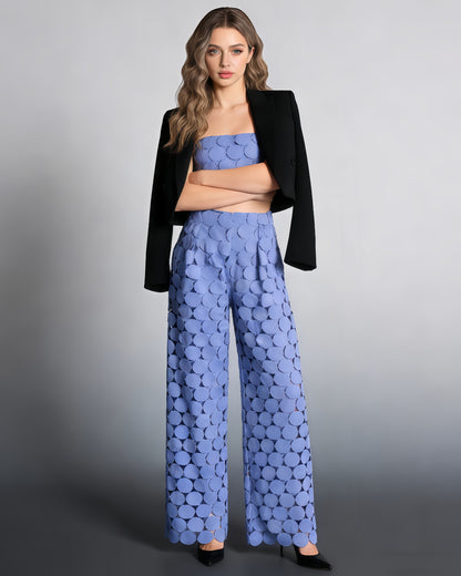 Blue Cutout Circle Wide-Leg Pants
