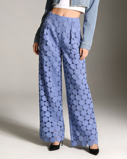 Blue Cutout Circle Wide-Leg Pants