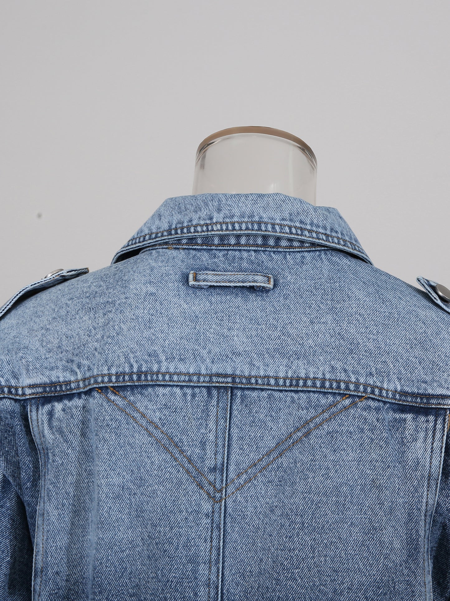 Blue Denim Jacket with Asymmetric Design & Utility Pockets