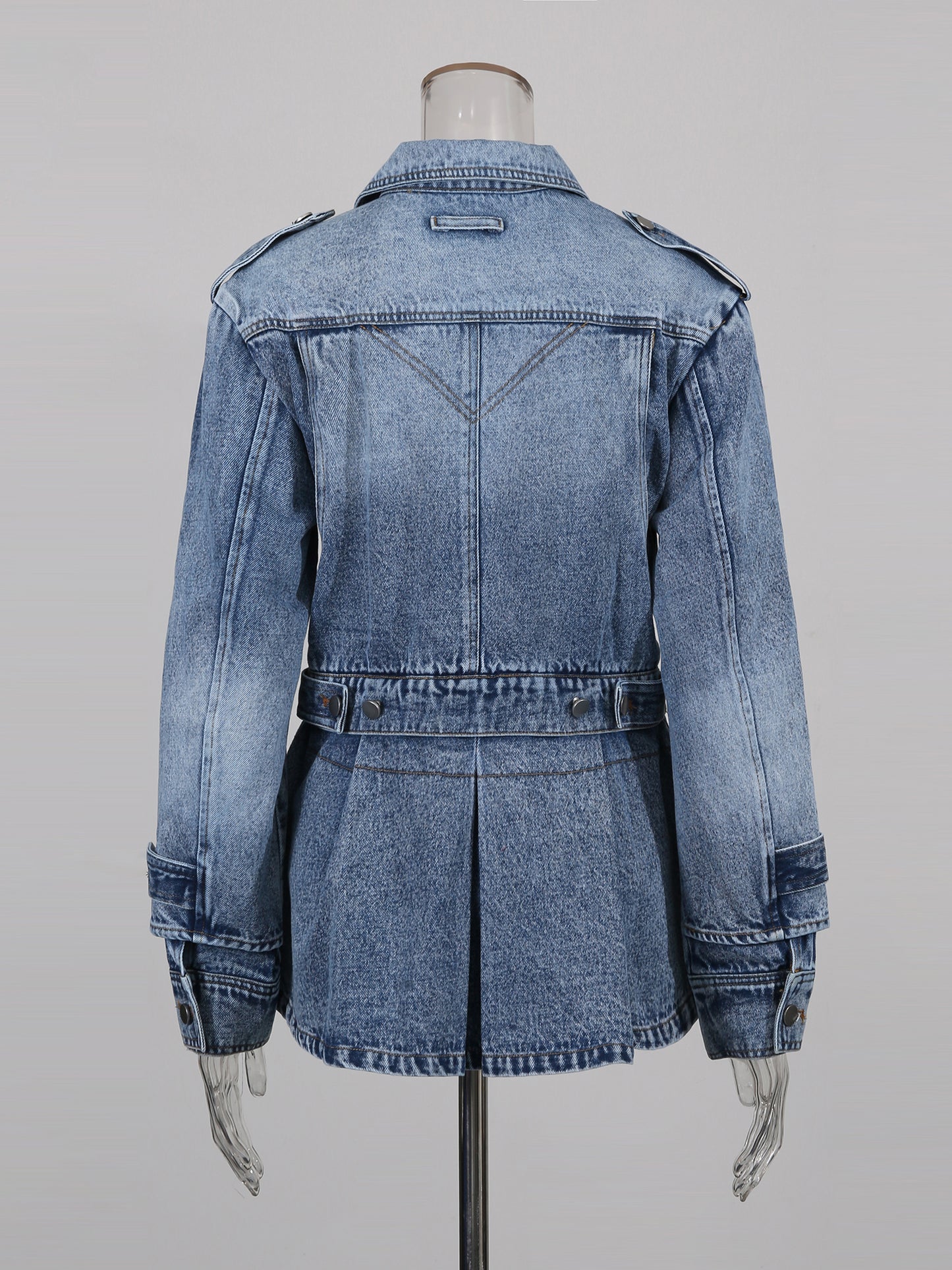 Blue Denim Jacket with Asymmetric Design & Utility Pockets