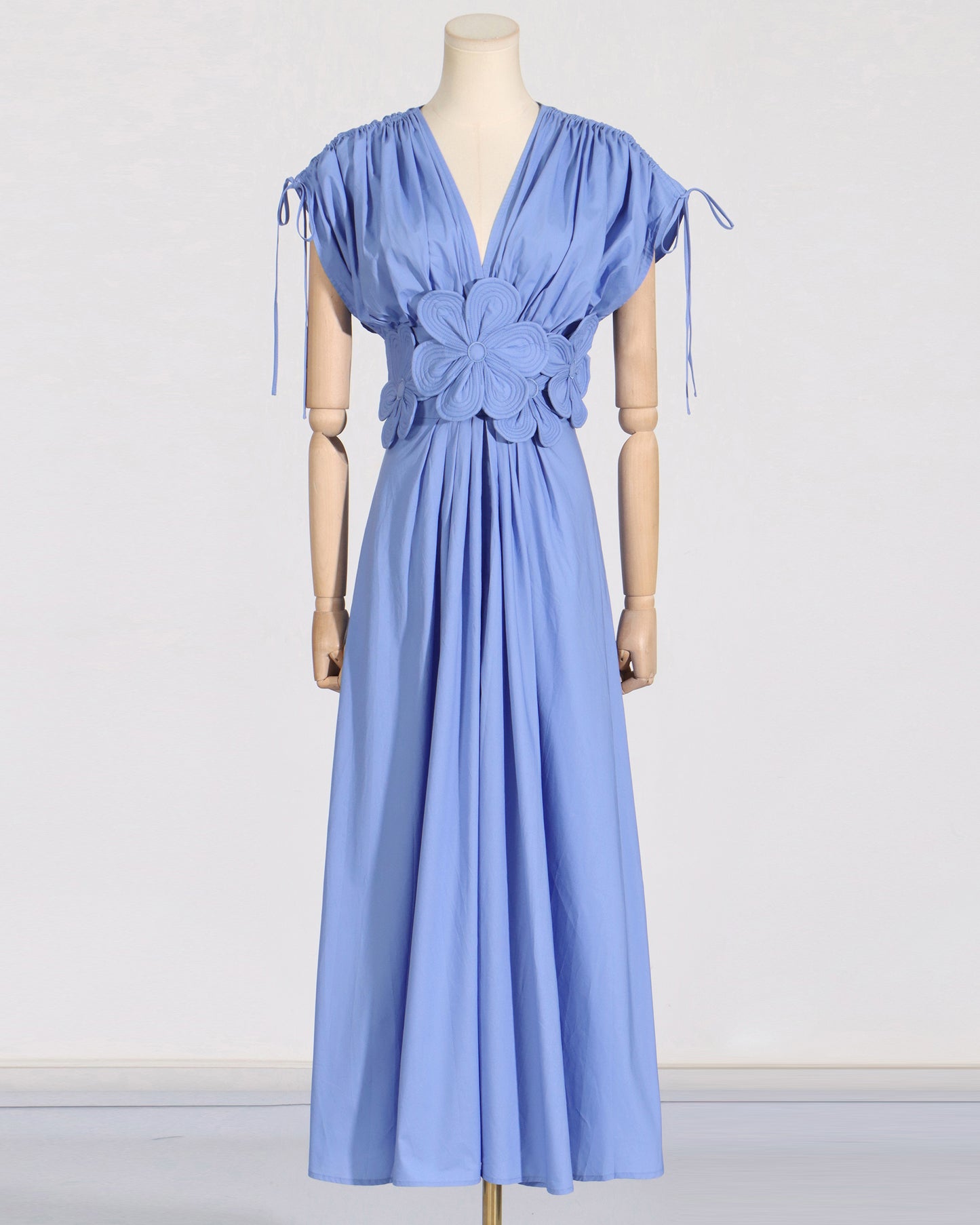 Blue Floral Applique V-Neck Maxi Dress