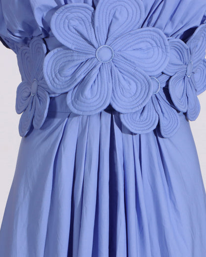 Blue Floral Applique V-Neck Maxi Dress