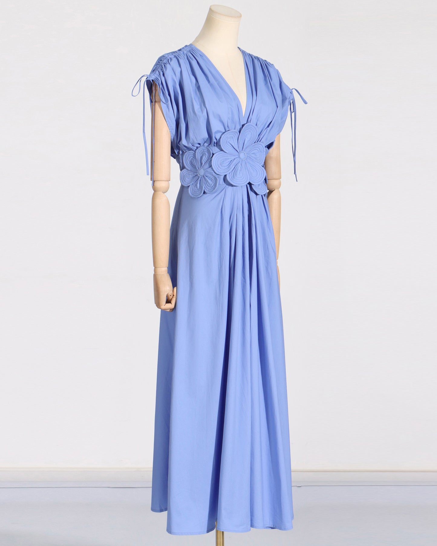 Blue Floral Applique V-Neck Maxi Dress