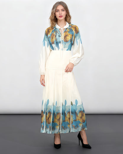 Blue Floral Blouse & Maxi Skirt Set