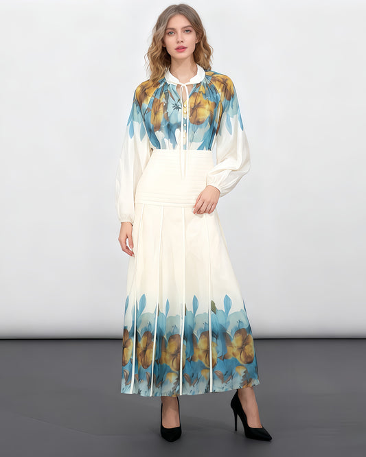 Blue Floral Blouse & Maxi Skirt Set