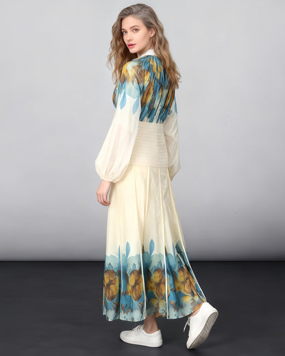 Blue Floral Blouse & Maxi Skirt Set