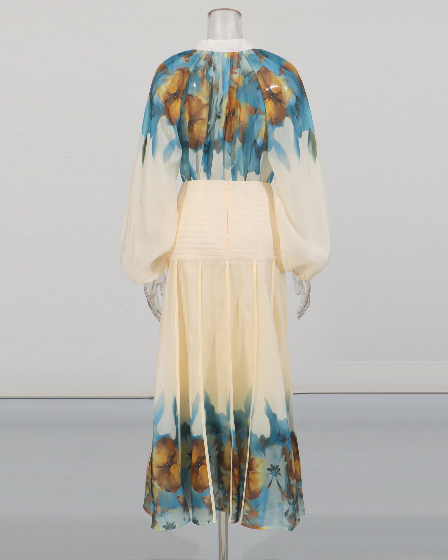 Blue Floral Blouse & Maxi Skirt Set