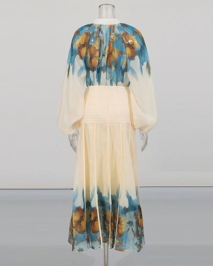 Blue Floral Blouse & Maxi Skirt Set