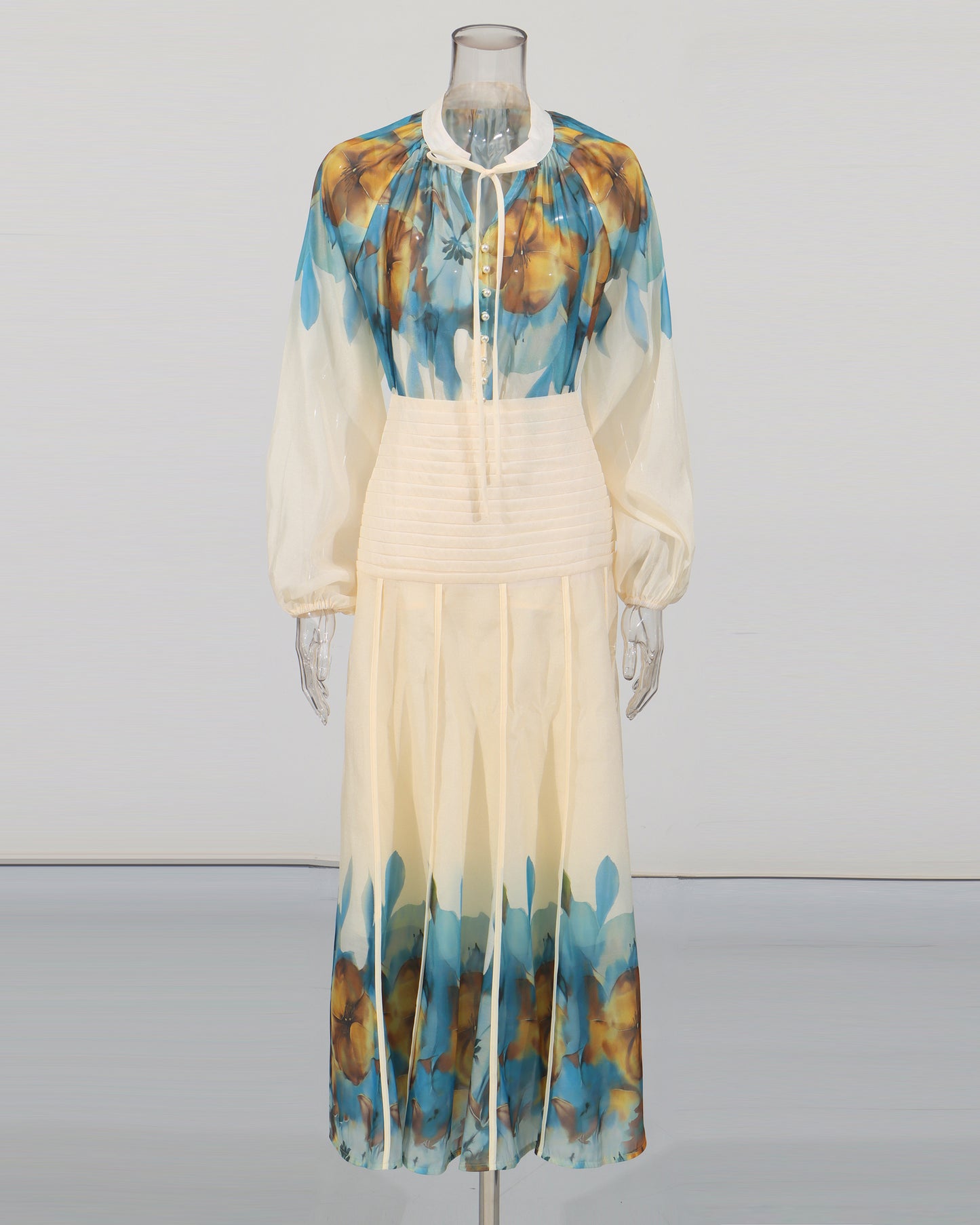 Blue Floral Blouse & Maxi Skirt Set