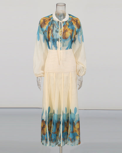 Blue Floral Blouse & Maxi Skirt Set