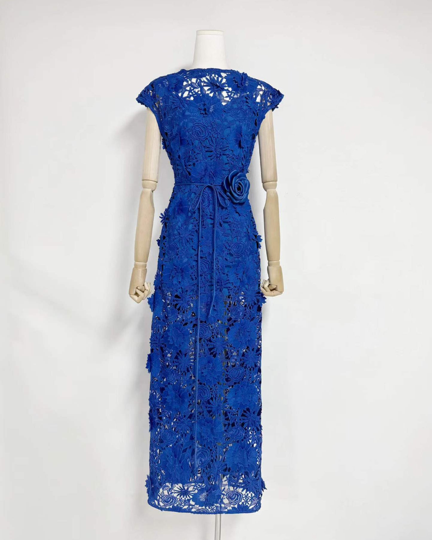 Blue Floral Lace Midi Dress