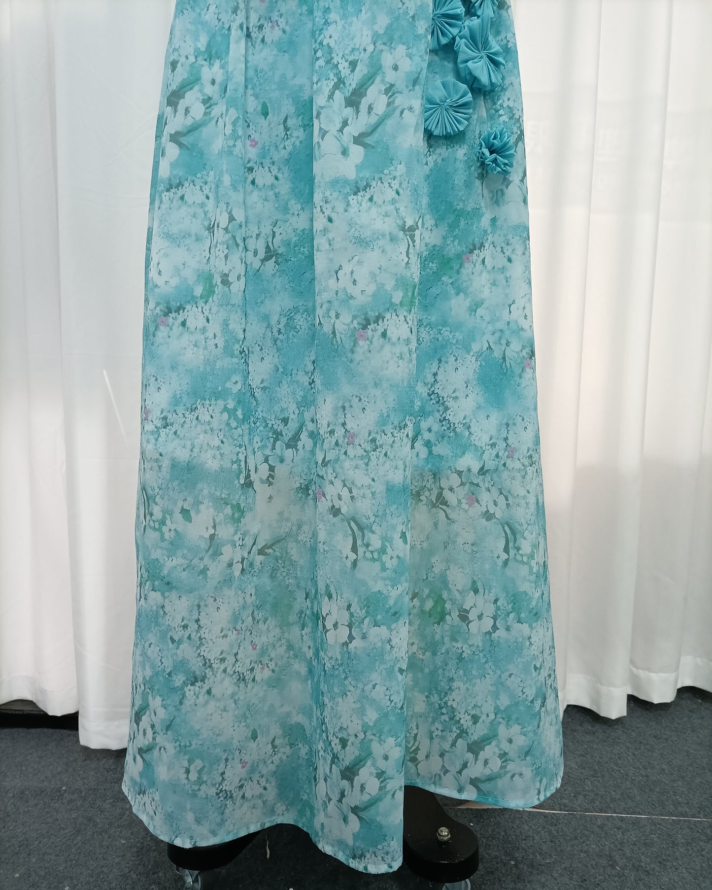 Blue Floral Print Strapless Maxi Dress