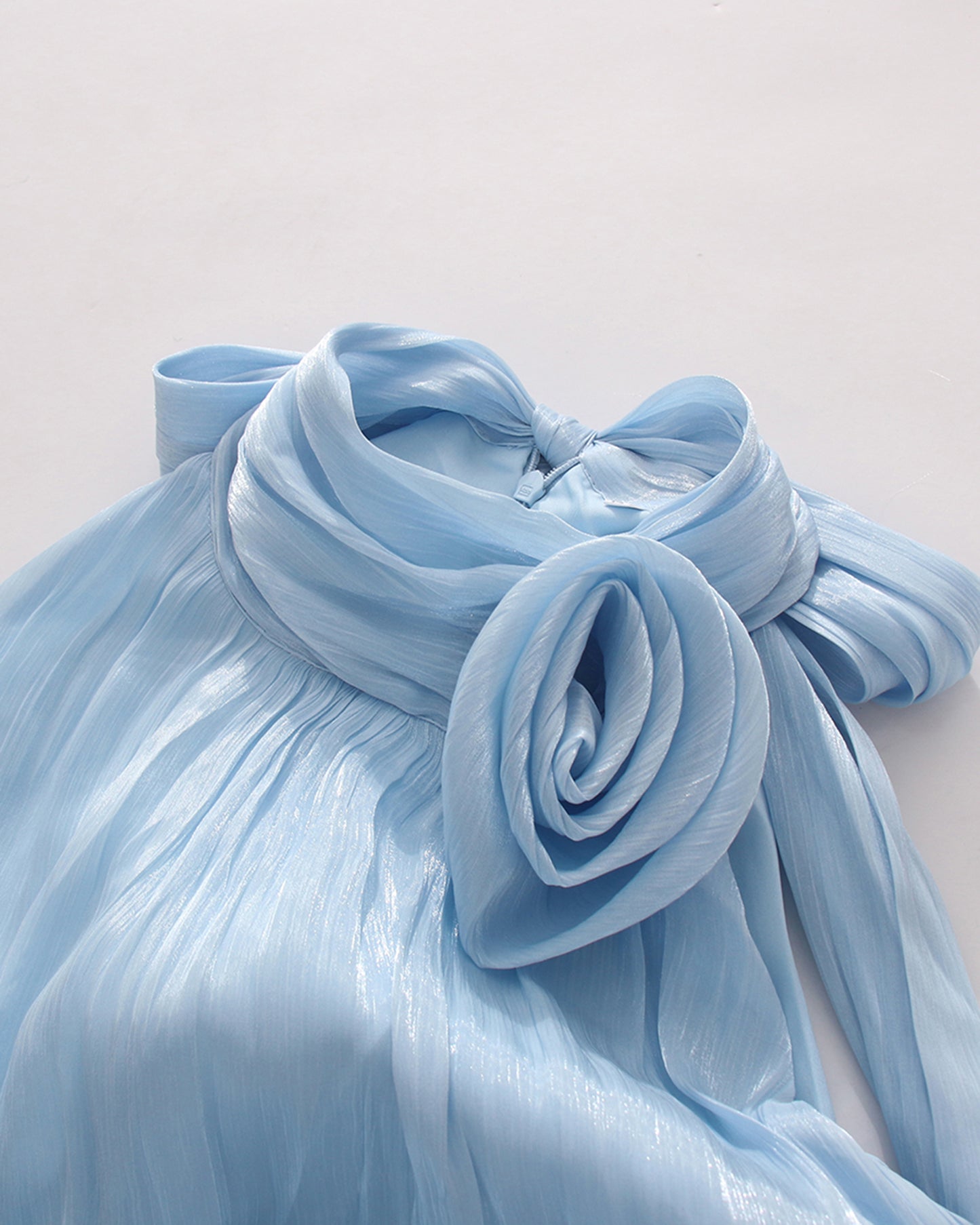 Blue Halter Neck Ruffle Midi Dress