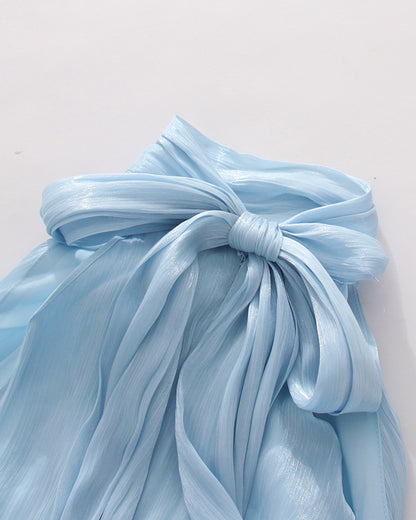 Blue Halter Neck Ruffle Midi Dress