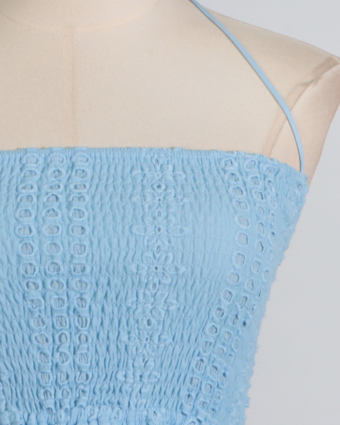 Blue Halter Tiered Lace Maxi Dress