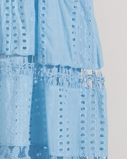 Blue Halter Tiered Lace Maxi Dress