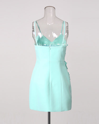 Blue Heart Neckline Beading Fitted Mini Dress