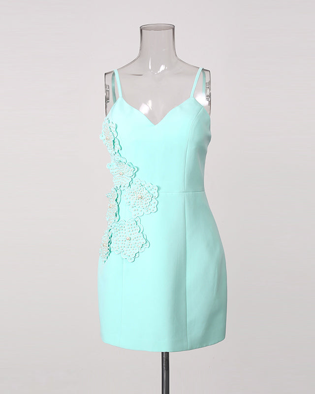 Blue Heart Neckline Beading Fitted Mini Dress