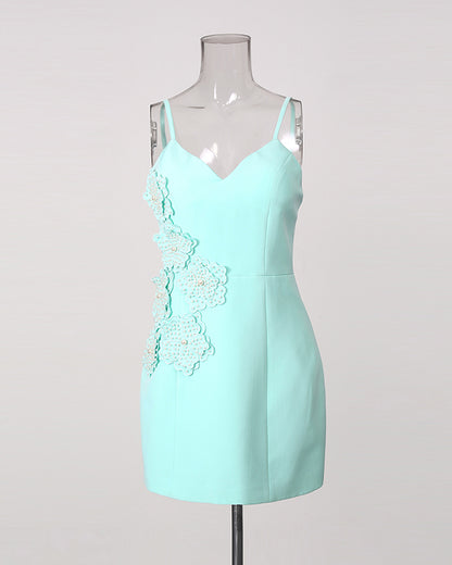 Blue Heart Neckline Beading Fitted Mini Dress