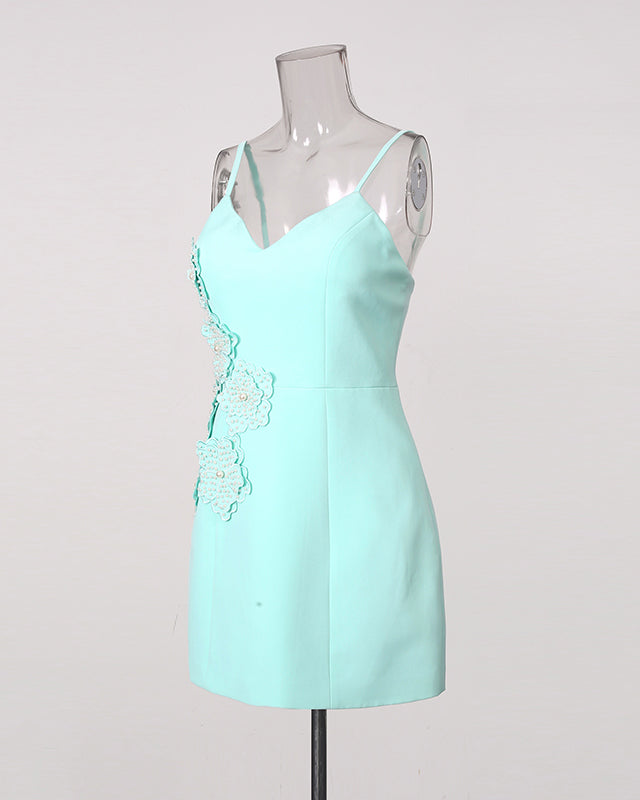 Blue Heart Neckline Beading Fitted Mini Dress