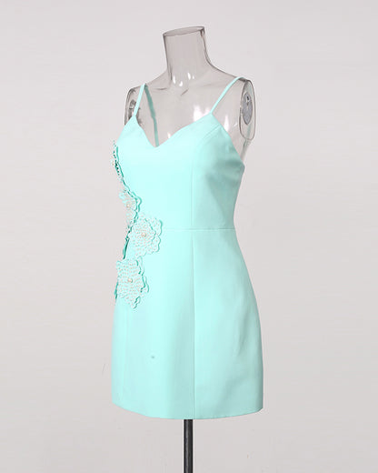 Blue Heart Neckline Beading Fitted Mini Dress