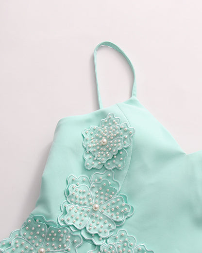 Blue Heart Neckline Beading Fitted Mini Dress