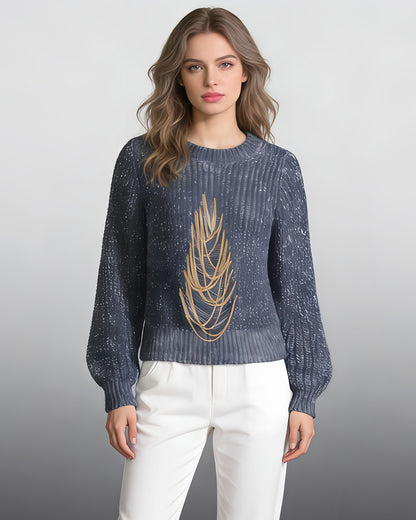Blue Knit Sweater with Gold Chain Embellishment