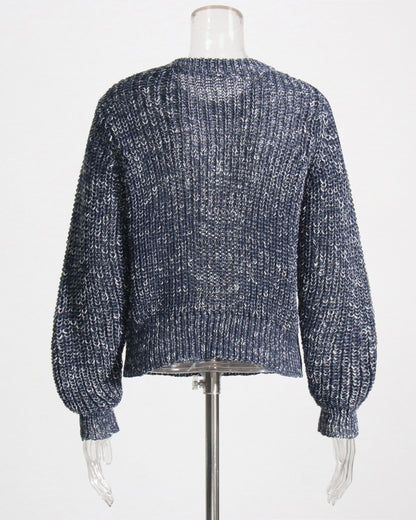 Blue Knit Sweater with Gold Chain Embellishment