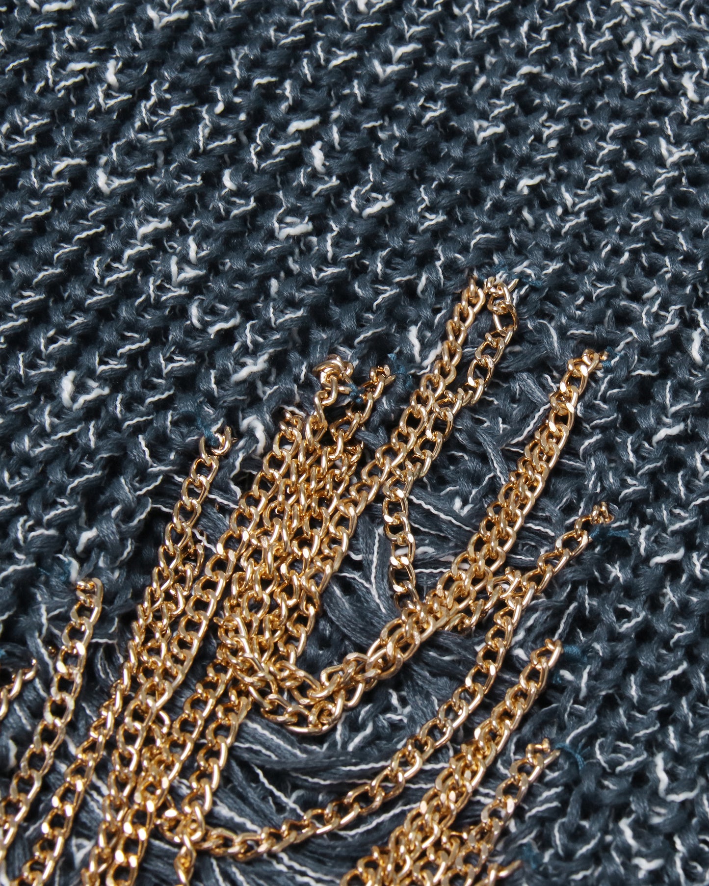 Blue Knit Sweater with Gold Chain Embellishment