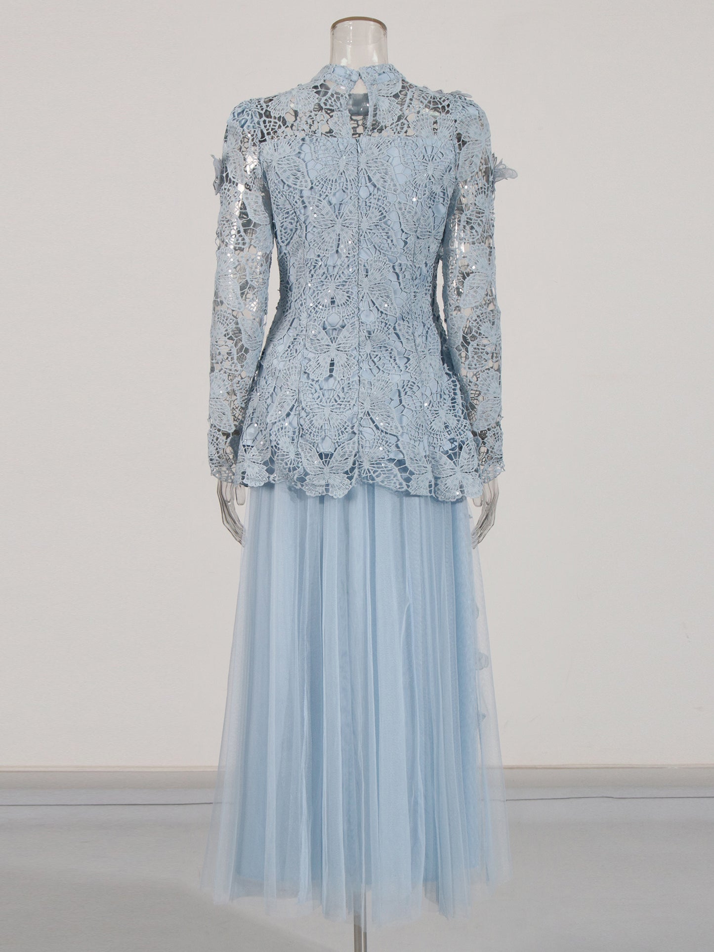 Blue Lace Top & Tulle Skirt Two-Piece Set