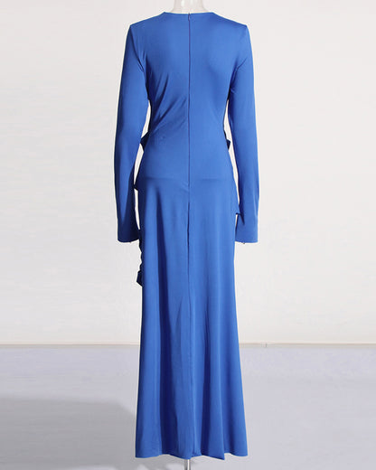 Blue Maxi Dress with Twist & Gold Accents