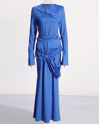 Blue Maxi Dress with Twist & Gold Accents