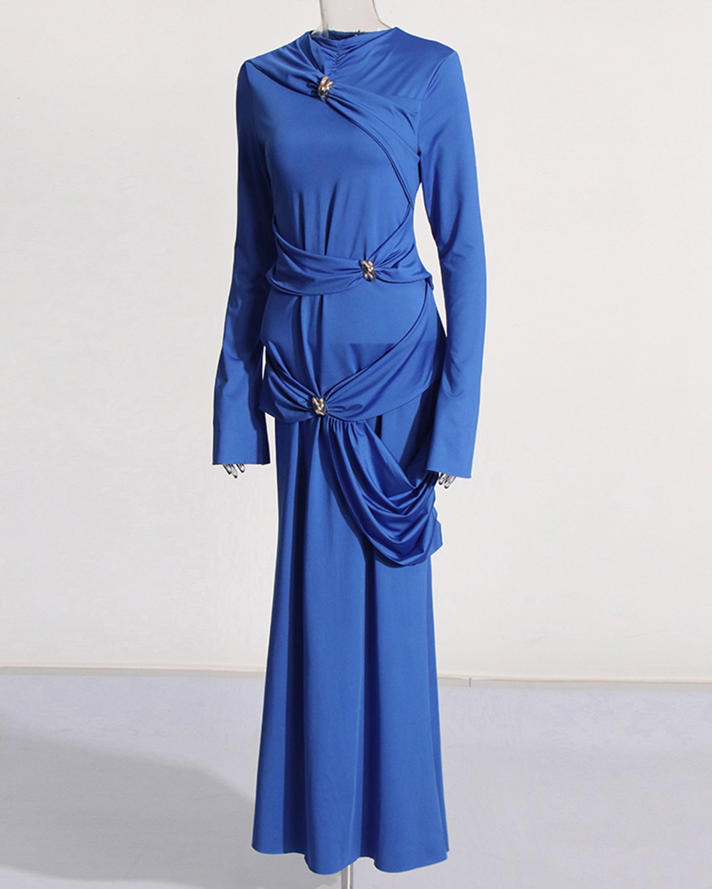 Blue Maxi Dress with Twist & Gold Accents