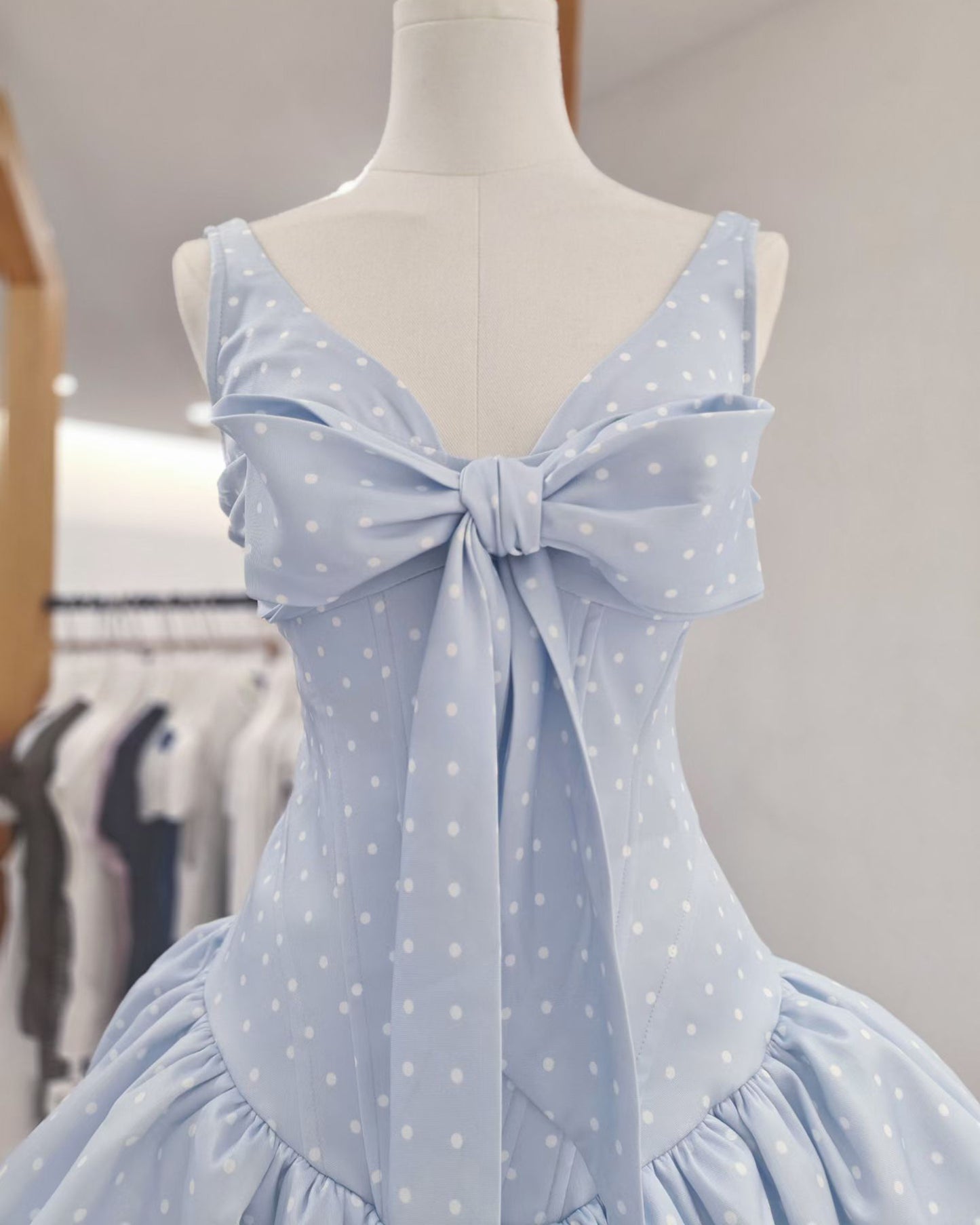 Blue Polka Dot Bow Corset Mini Dress