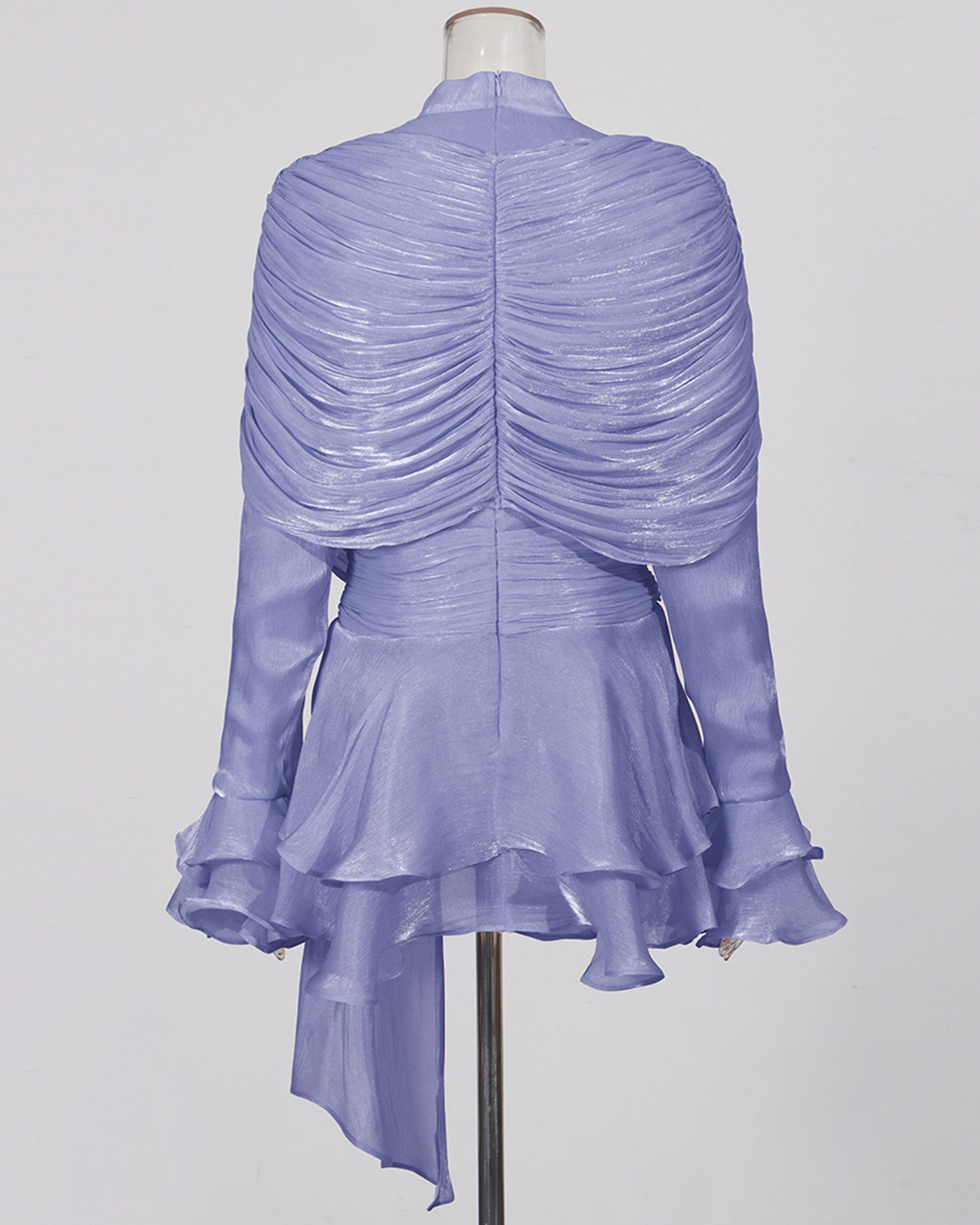 Blue Ruched Ruffle Dress