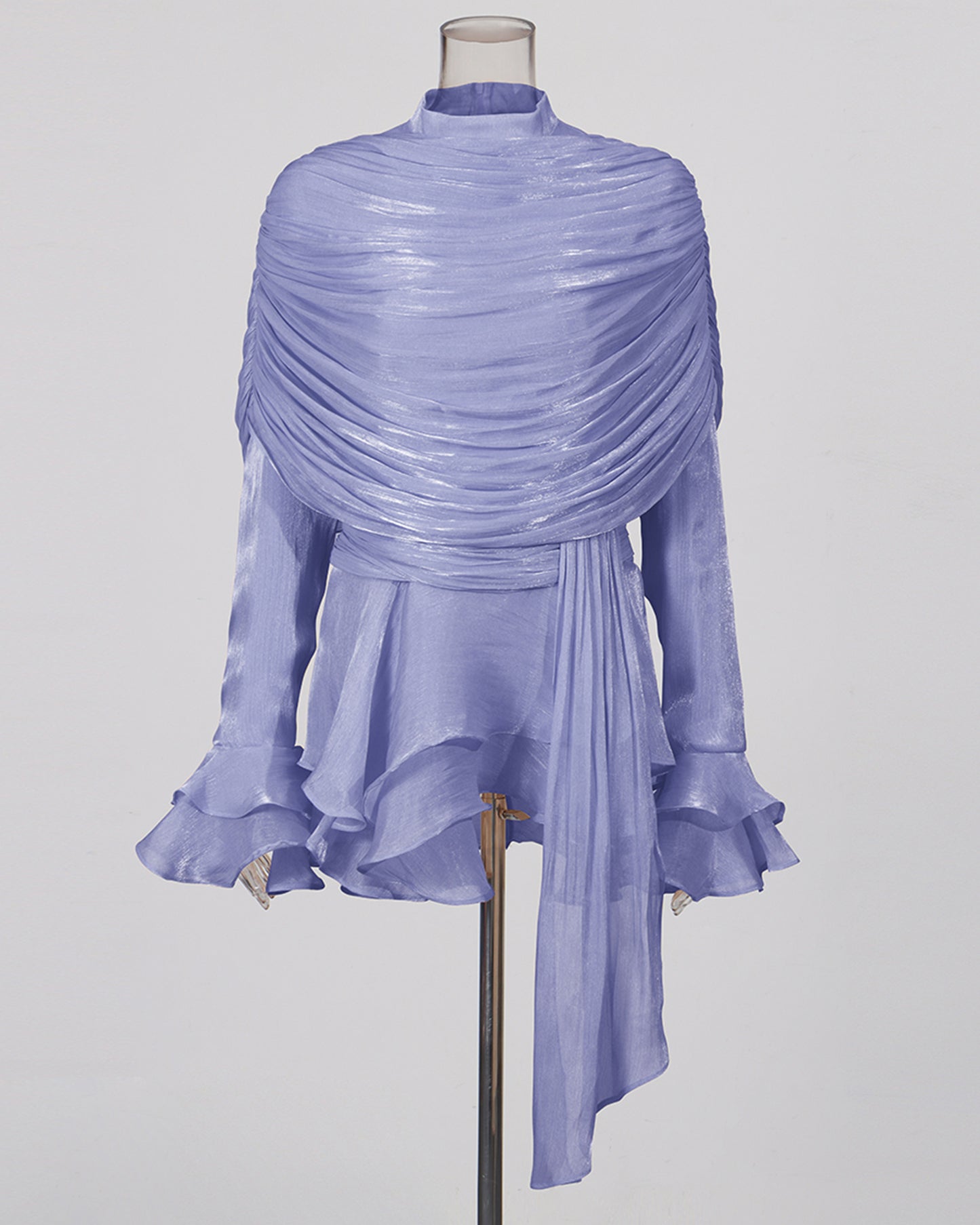 Blue Ruched Ruffle Dress