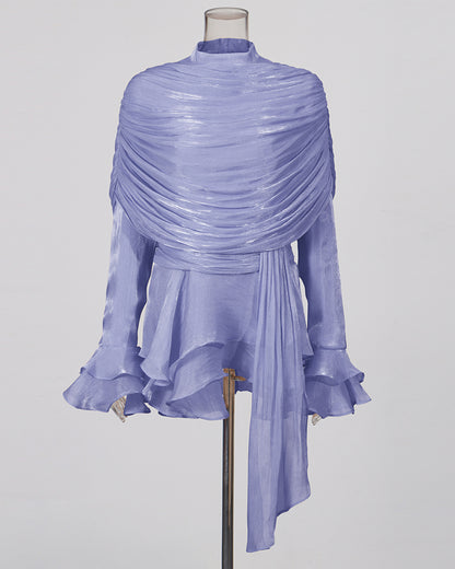 Blue Ruched Ruffle Dress