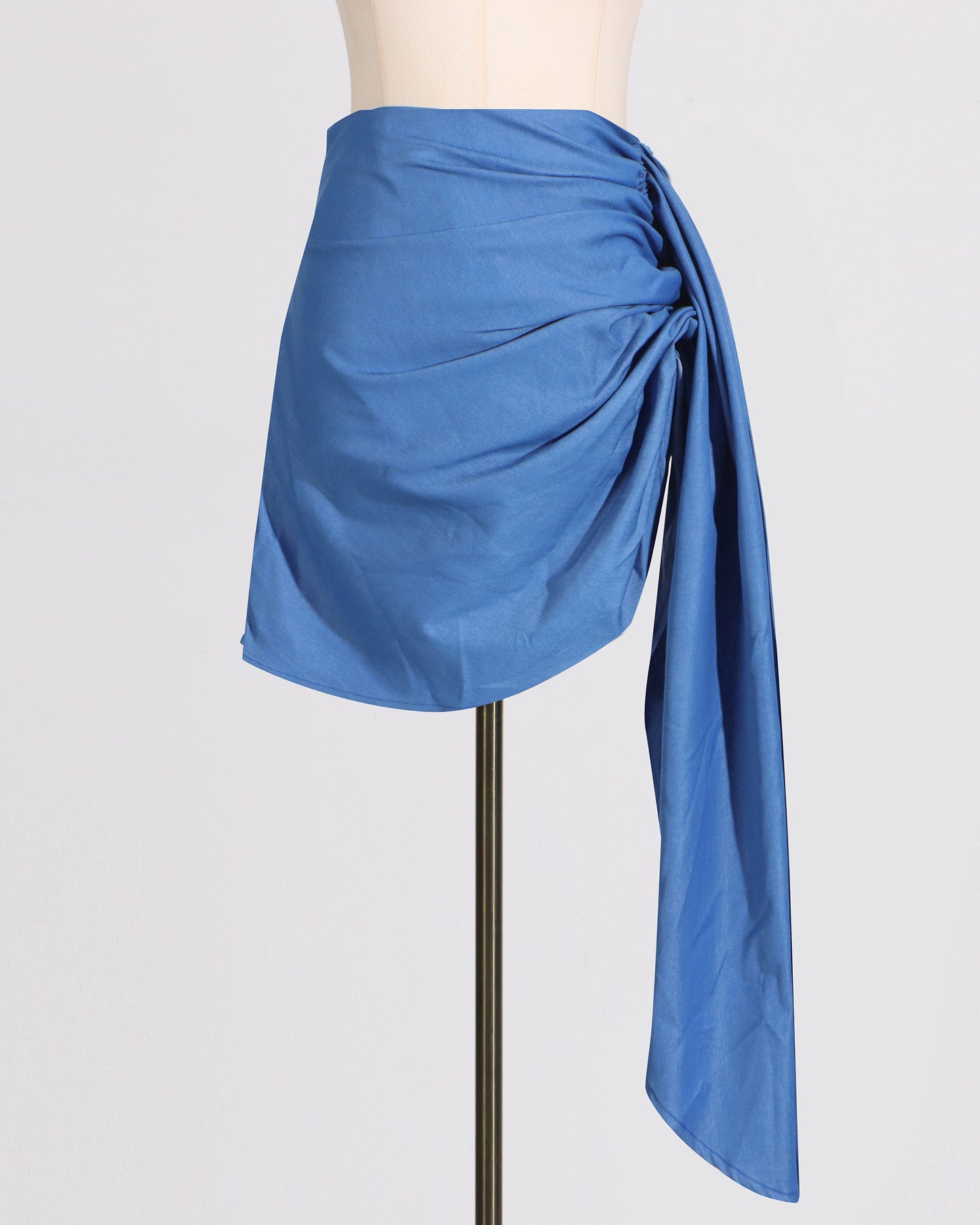 Blue Ruched Tie-Wrap Mini Skirt