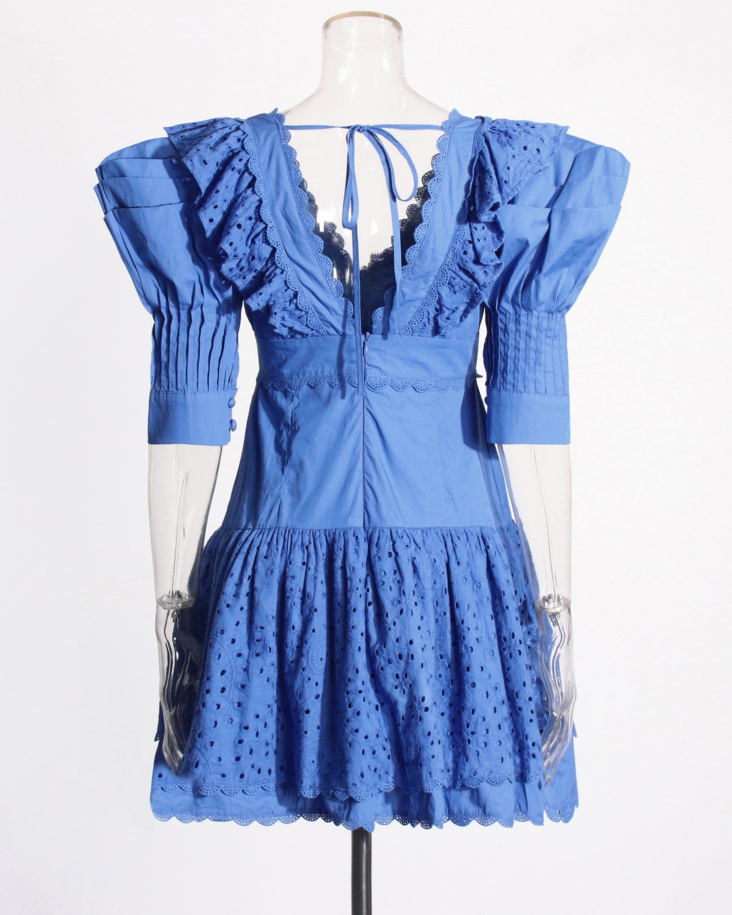 Blue Ruffled Eyelet Mini Dress