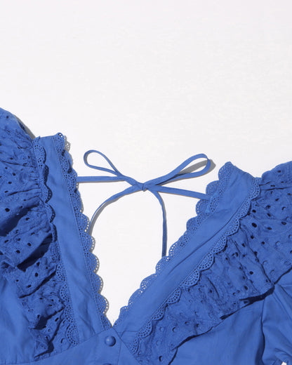 Blue Ruffled Eyelet Mini Dress